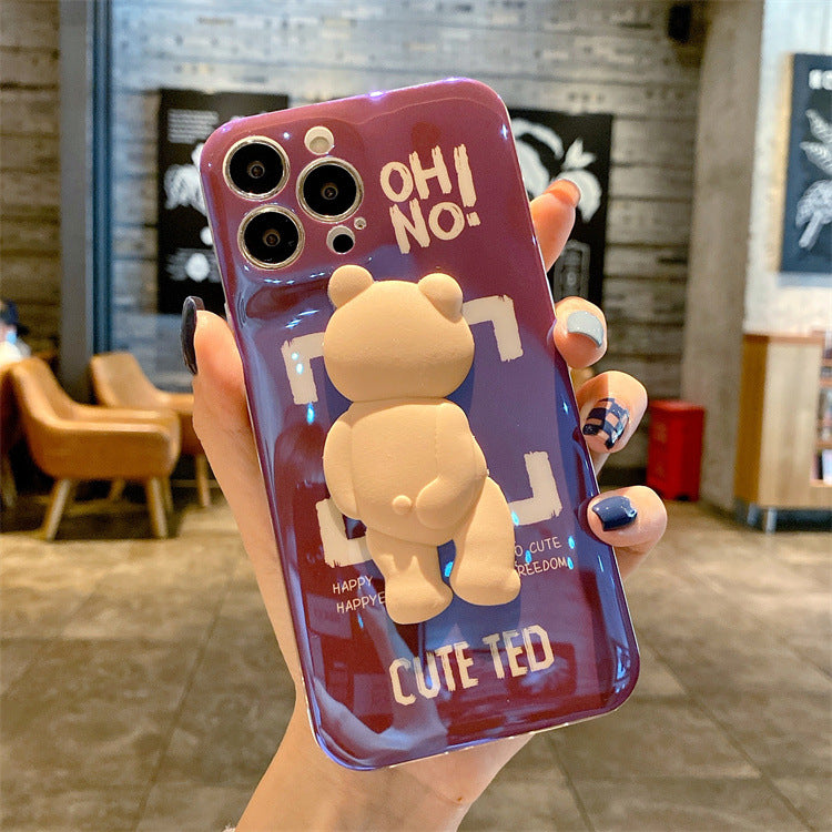 Three-Dimensional Blu-Ray Trend Brand Bear Suitable For iPhone13promax Mobile Phone Cover Apple 12/11 Silicone