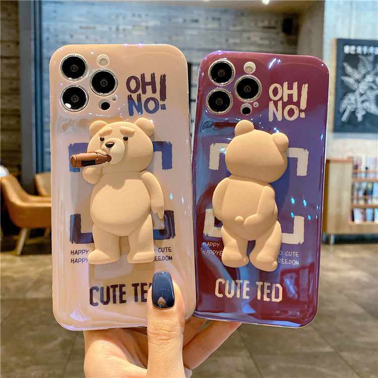 Three-Dimensional Blu-Ray Trend Brand Bear Suitable For iPhone13promax Mobile Phone Cover Apple 12/11 Silicone