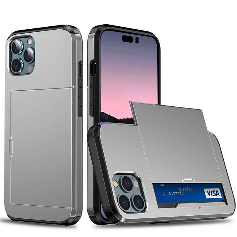 Applicable iphone 14 phone case Apple 13 slider insert card 2 in 1 anti-drop 12Pro wallet case XR