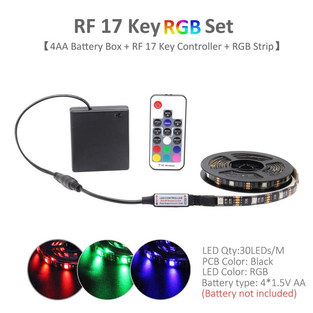Battery LED Strip Light RGB 5V SMD 5050 2538 Waterproof Tira LED IR RF Remote Control Battery Operated Powered LED Tape Stripe