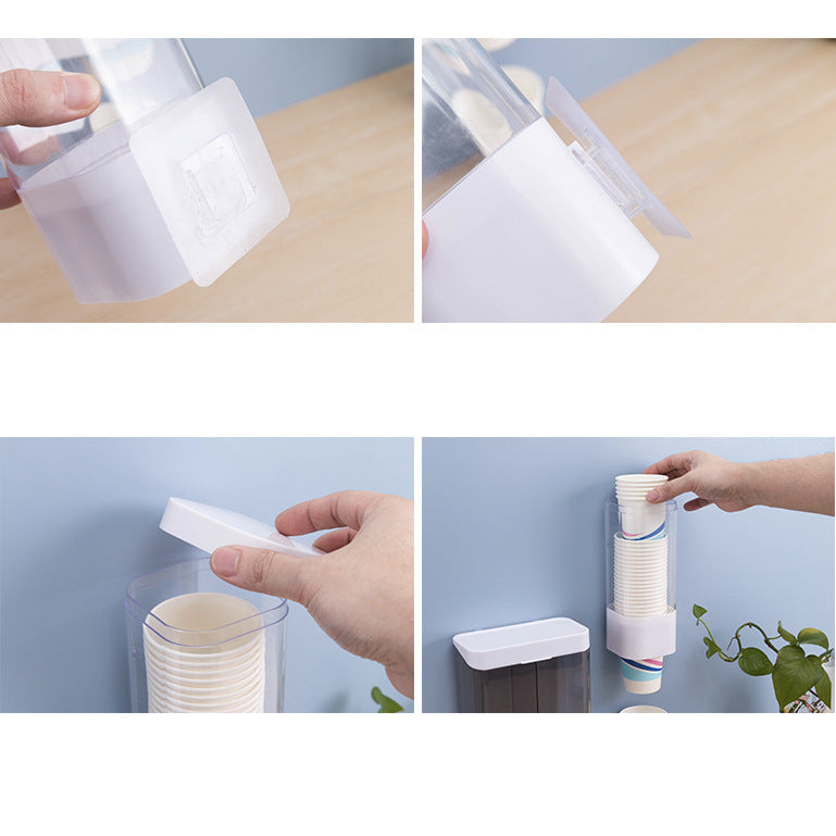 Disposable Cup Holder Automatic Water Dispenser Cup Dispenser Punch-Free Paper Cup Holder Household Wall-Mounted Dust-Proof Rack