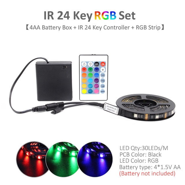 Battery LED Strip Light RGB 5V SMD 5050 2538 Waterproof Tira LED IR RF Remote Control Battery Operated Powered LED Tape Stripe