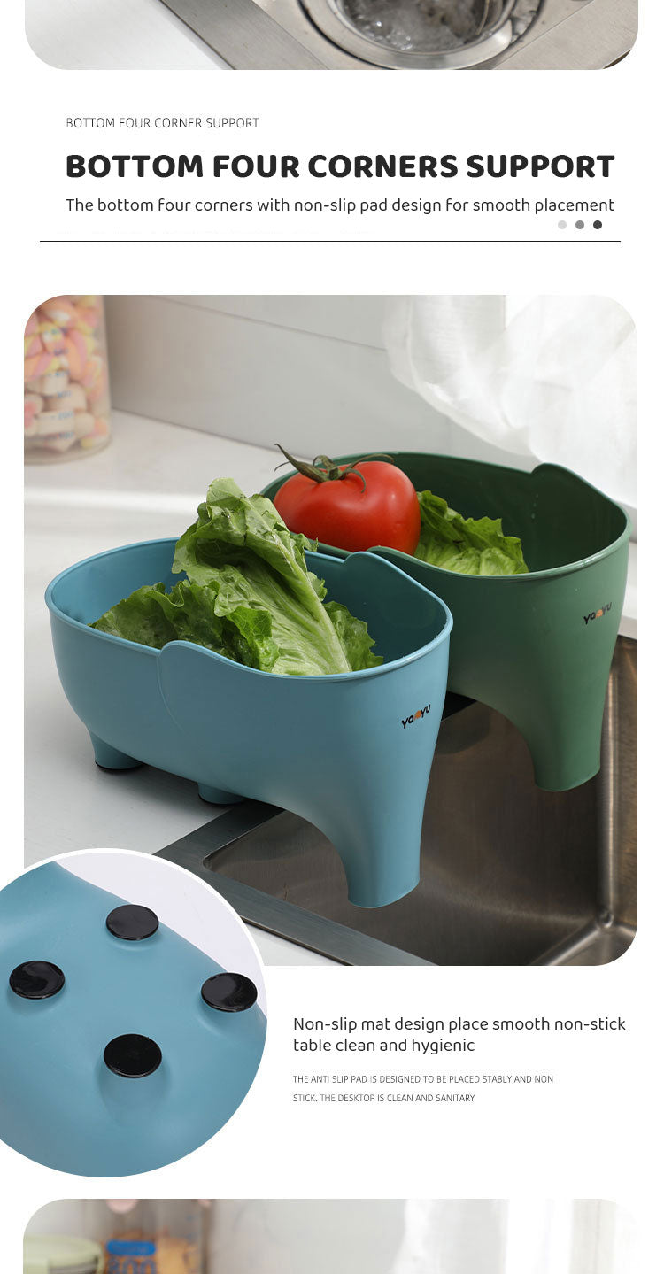 Elephant Drain Basket Multipurpose Kitchen Storage Drain Basket Household Fruit and Vegetable Basket Plastic Drain Basket