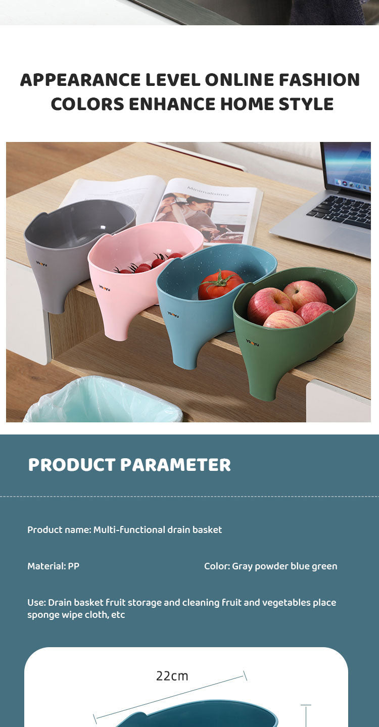 Elephant Drain Basket Multipurpose Kitchen Storage Drain Basket Household Fruit and Vegetable Basket Plastic Drain Basket