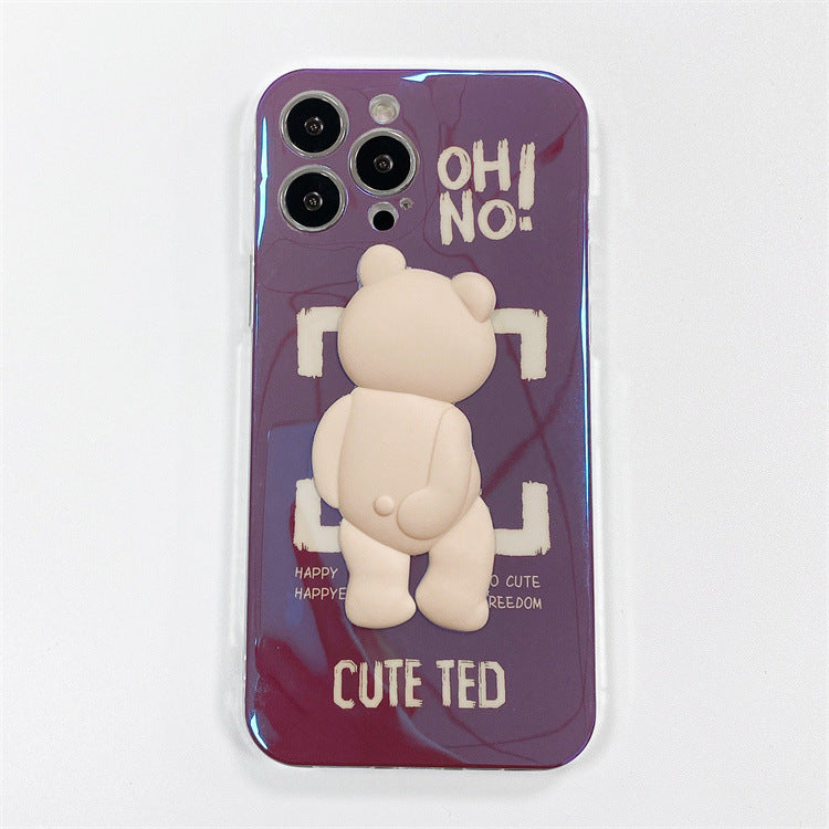 Three-Dimensional Blu-Ray Trend Brand Bear Suitable For iPhone13promax Mobile Phone Cover Apple 12/11 Silicone