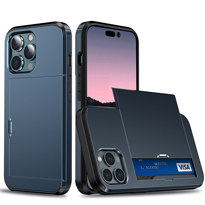 Applicable iphone 14 phone case Apple 13 slider insert card 2 in 1 anti-drop 12Pro wallet case XR